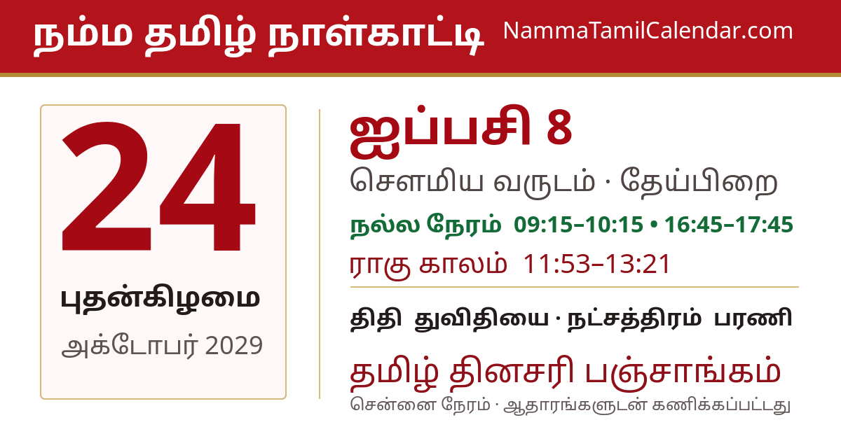 அக்டோபர் 24, 2029 சென்னை தமிழ் காலண்டர் பகிர்வு படம்