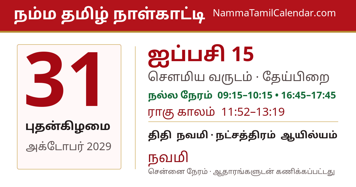 அக்டோபர் 31, 2029 சென்னை தமிழ் காலண்டர் பகிர்வு படம்