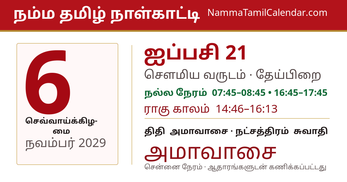 நவம்பர் 6, 2029 சென்னை தமிழ் காலண்டர் பகிர்வு படம்