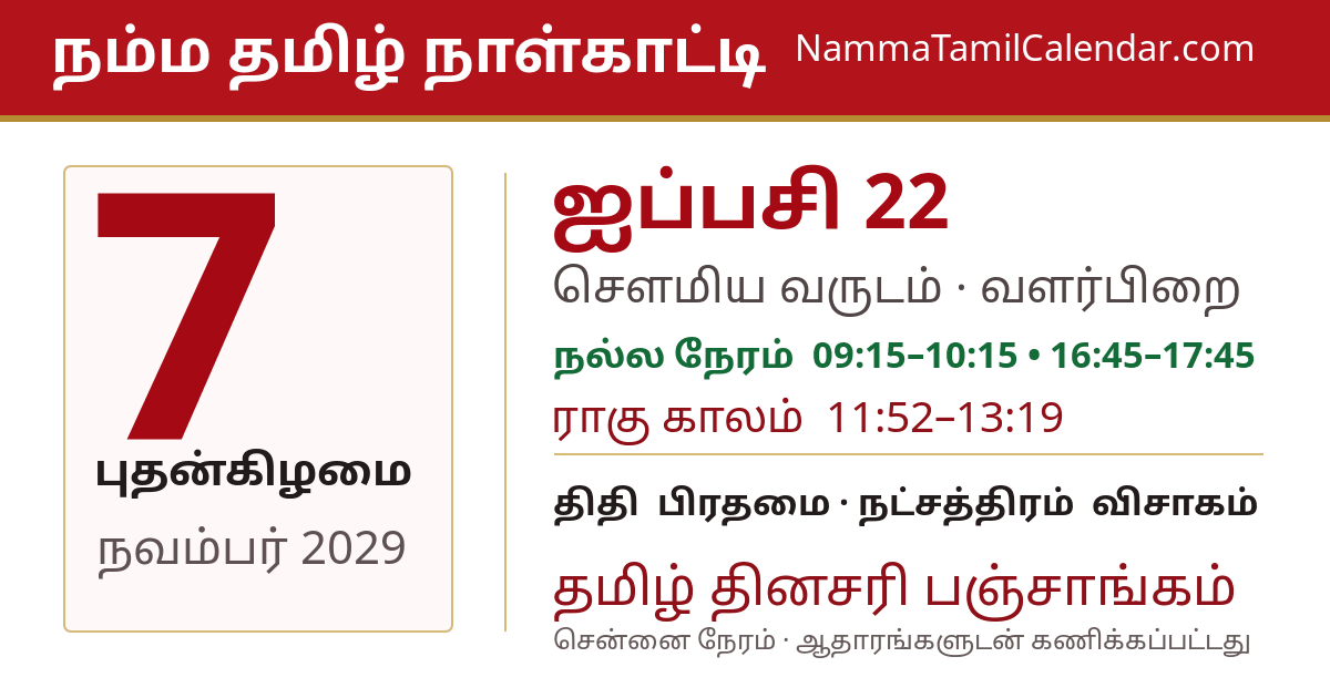 நவம்பர் 7, 2029 சென்னை தமிழ் காலண்டர் பகிர்வு படம்