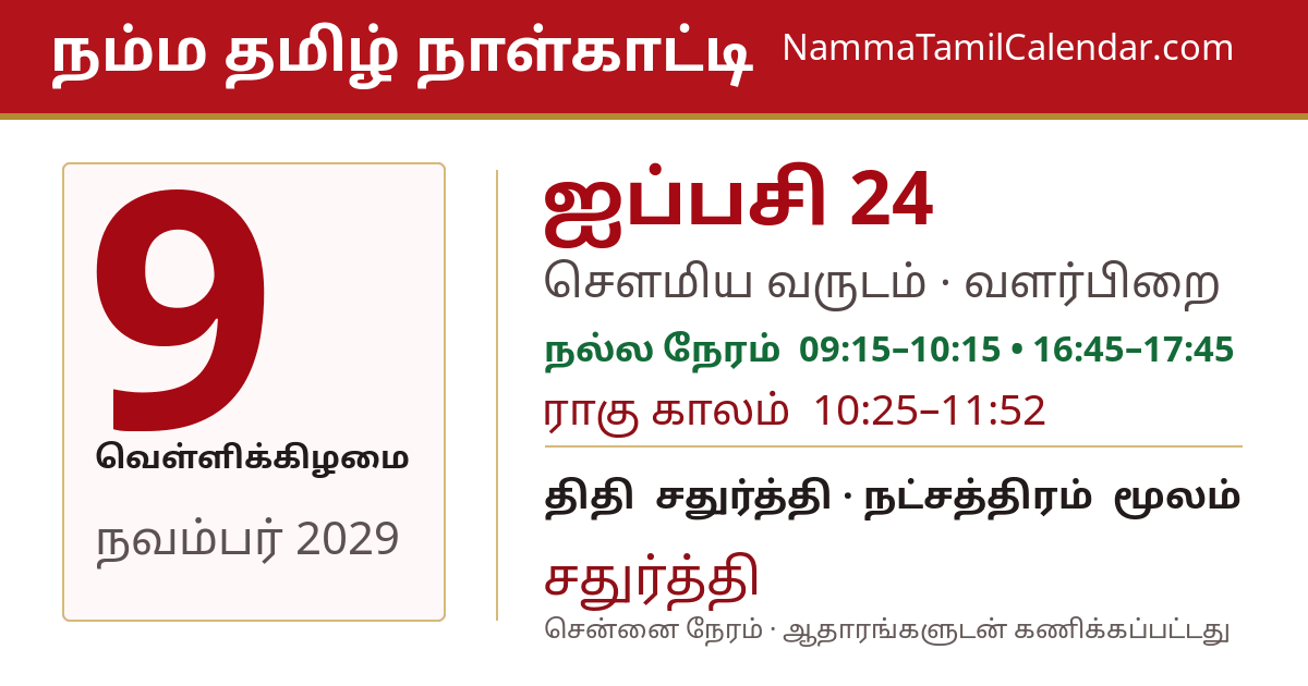 நவம்பர் 9, 2029 சென்னை தமிழ் காலண்டர் பகிர்வு படம்
