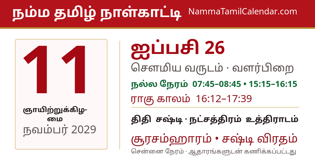 நவம்பர் 11, 2029 சென்னை தமிழ் காலண்டர் பகிர்வு படம்
