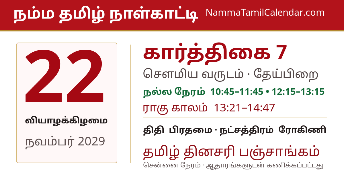 நவம்பர் 22, 2029 சென்னை தமிழ் காலண்டர் பகிர்வு படம்