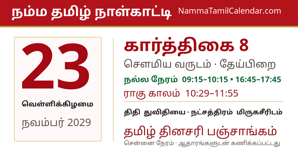நவம்பர் 23, 2029 சென்னை தமிழ் காலண்டர் பகிர்வு படம்