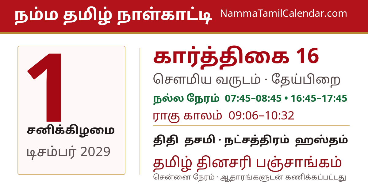 டிசம்பர் 1, 2029 சென்னை தமிழ் காலண்டர் பகிர்வு படம்