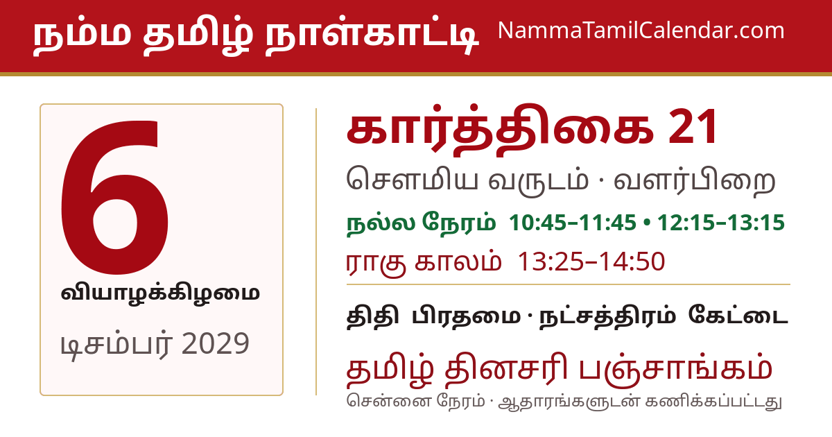 டிசம்பர் 6, 2029 சென்னை தமிழ் காலண்டர் பகிர்வு படம்