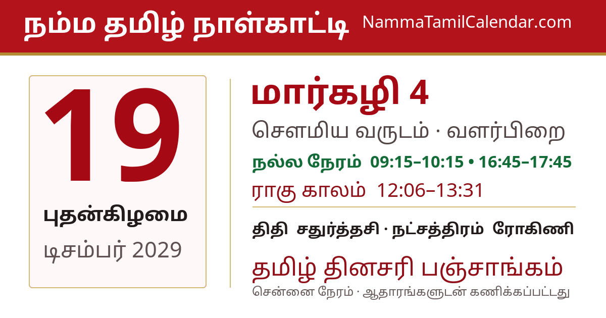 டிசம்பர் 19, 2029 சென்னை தமிழ் காலண்டர் பகிர்வு படம்