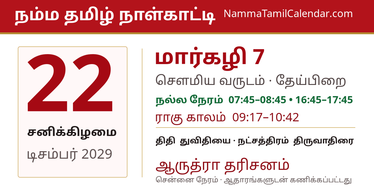 டிசம்பர் 22, 2029 சென்னை தமிழ் காலண்டர் பகிர்வு படம்