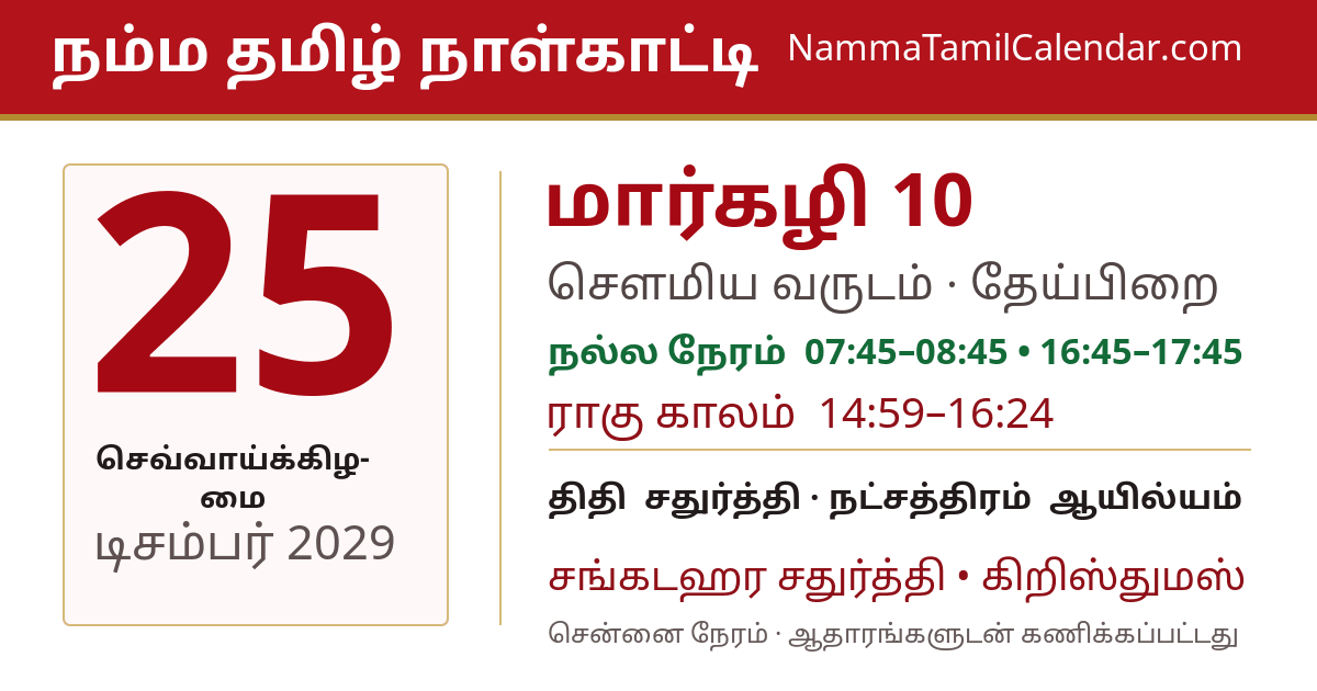 டிசம்பர் 25, 2029 சென்னை தமிழ் காலண்டர் பகிர்வு படம்