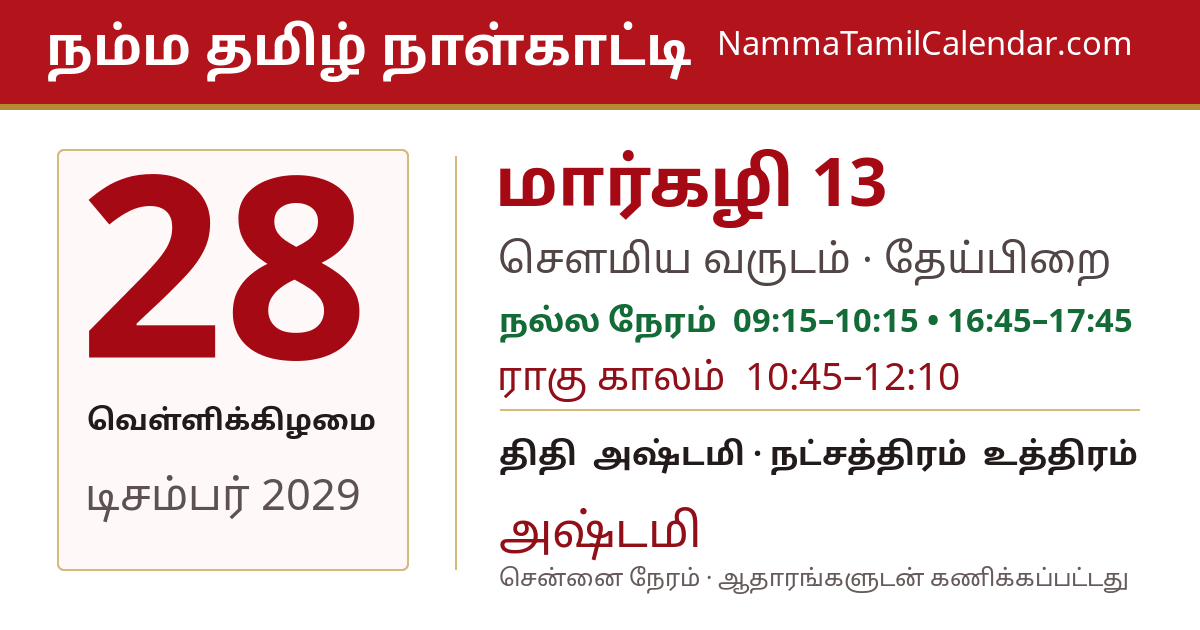 டிசம்பர் 28, 2029 சென்னை தமிழ் காலண்டர் பகிர்வு படம்