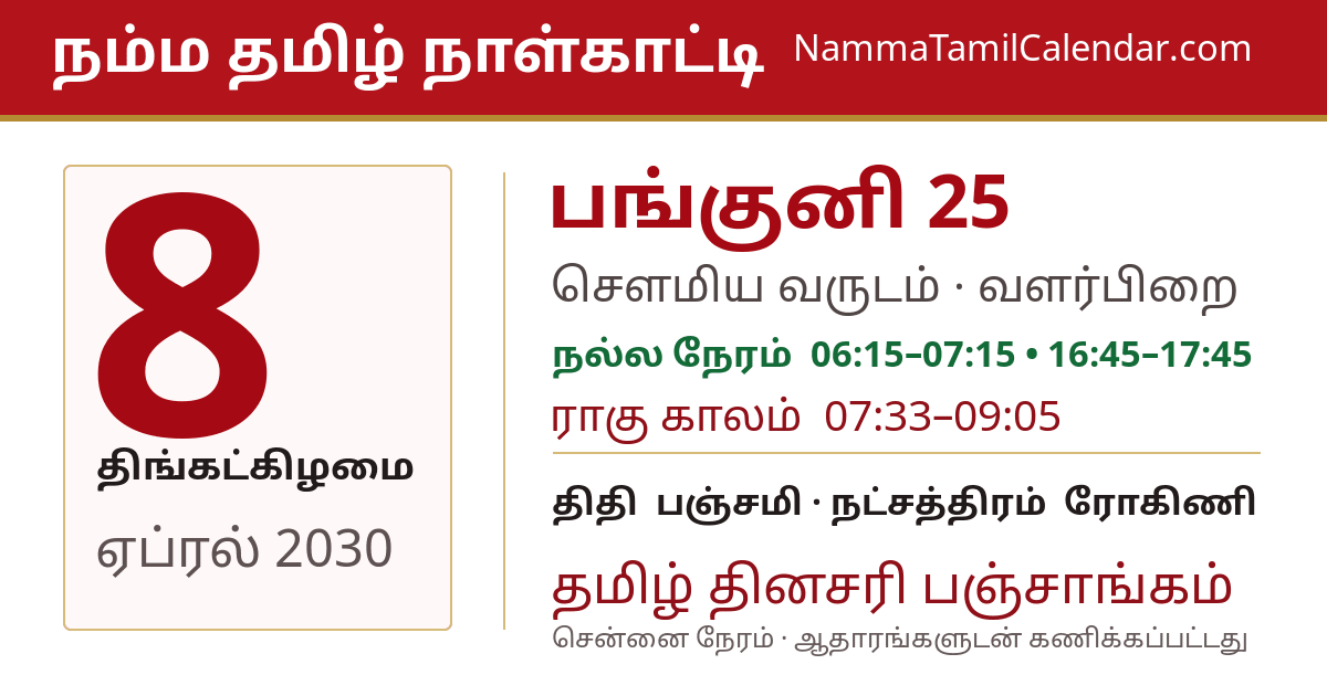 ஏப்ரல் 8, 2030 சென்னை தமிழ் காலண்டர் பகிர்வு படம்