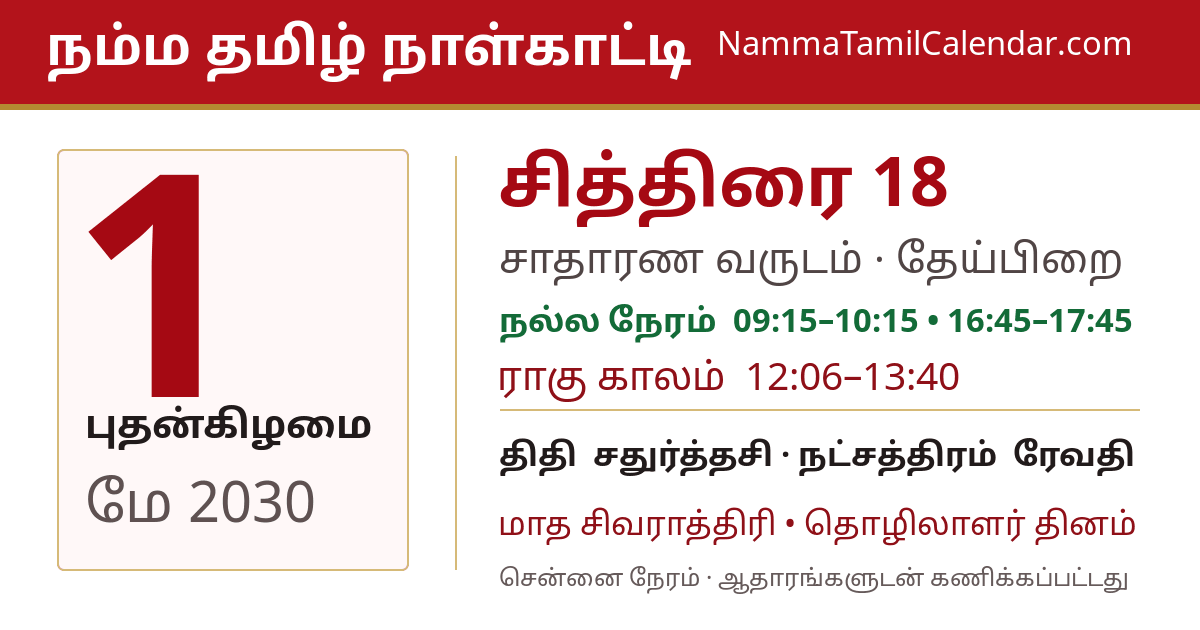 மே 1, 2030 சென்னை தமிழ் காலண்டர் பகிர்வு படம்