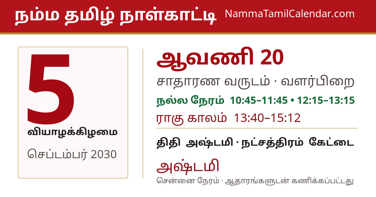 செப்டம்பர் 5, 2030 சென்னை தமிழ் காலண்டர் பகிர்வு படம்