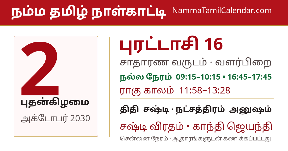 அக்டோபர் 2, 2030 சென்னை தமிழ் காலண்டர் பகிர்வு படம்