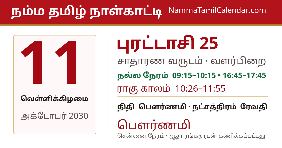 அக்டோபர் 11, 2030 சென்னை தமிழ் காலண்டர் பகிர்வு படம்
