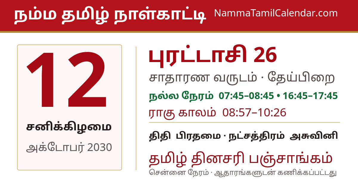 அக்டோபர் 12, 2030 சென்னை தமிழ் காலண்டர் பகிர்வு படம்