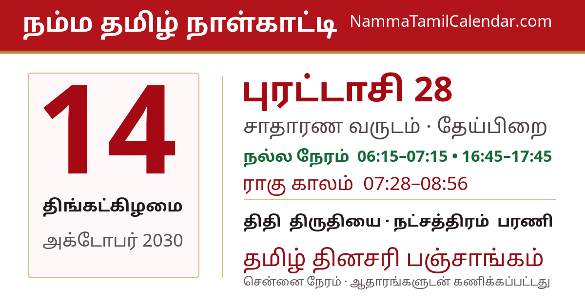 அக்டோபர் 14, 2030 சென்னை தமிழ் காலண்டர் பகிர்வு படம்