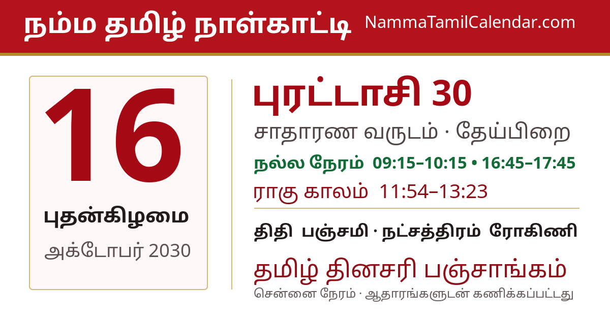 அக்டோபர் 16, 2030 சென்னை தமிழ் காலண்டர் பகிர்வு படம்