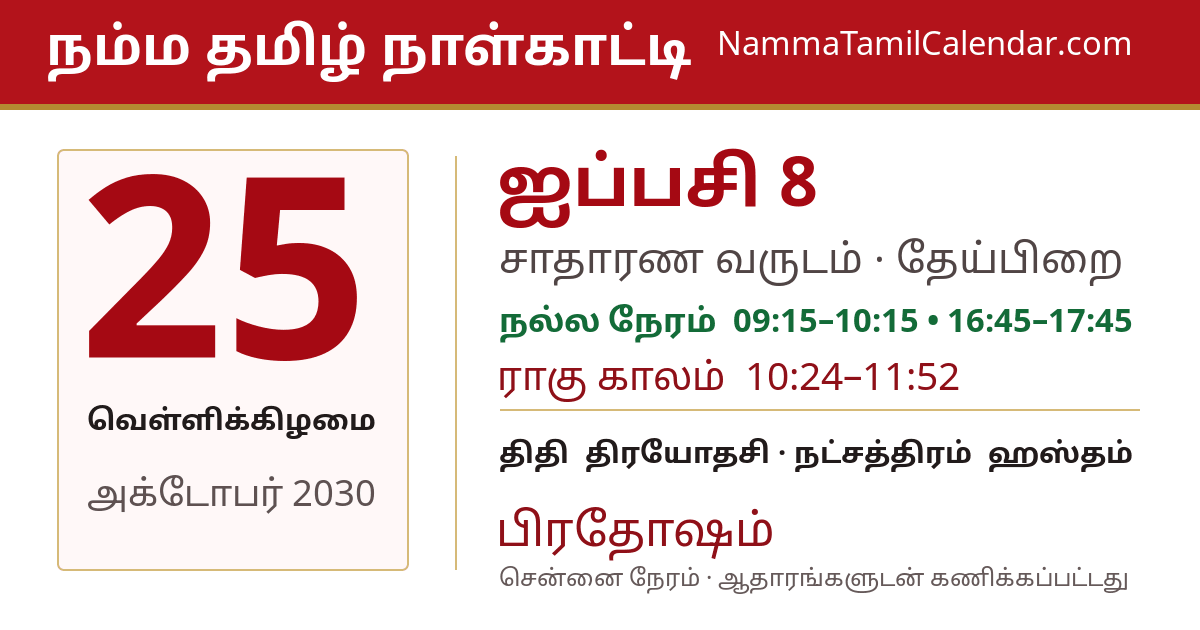 அக்டோபர் 25, 2030 சென்னை தமிழ் காலண்டர் பகிர்வு படம்
