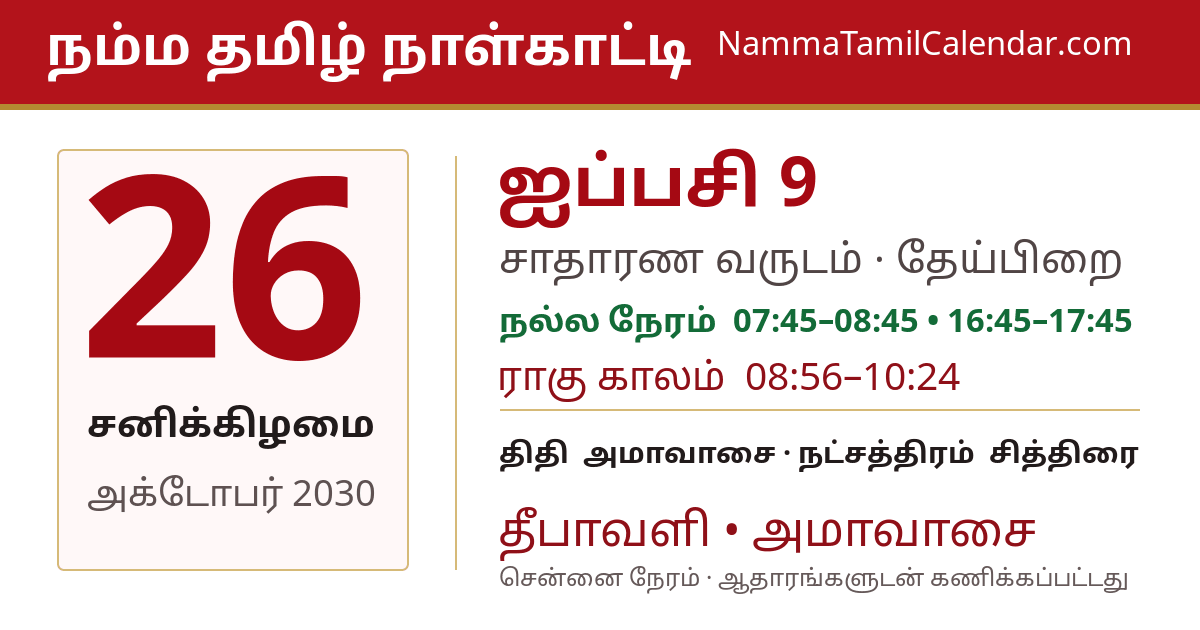 அக்டோபர் 26, 2030 சென்னை தமிழ் காலண்டர் பகிர்வு படம்