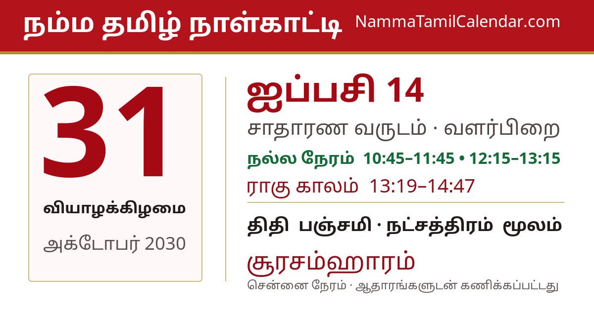 அக்டோபர் 31, 2030 சென்னை தமிழ் காலண்டர் பகிர்வு படம்