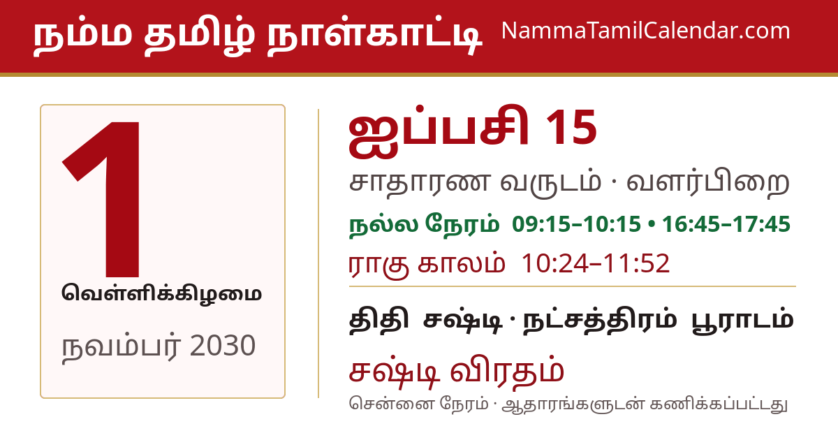 நவம்பர் 1, 2030 சென்னை தமிழ் காலண்டர் பகிர்வு படம்