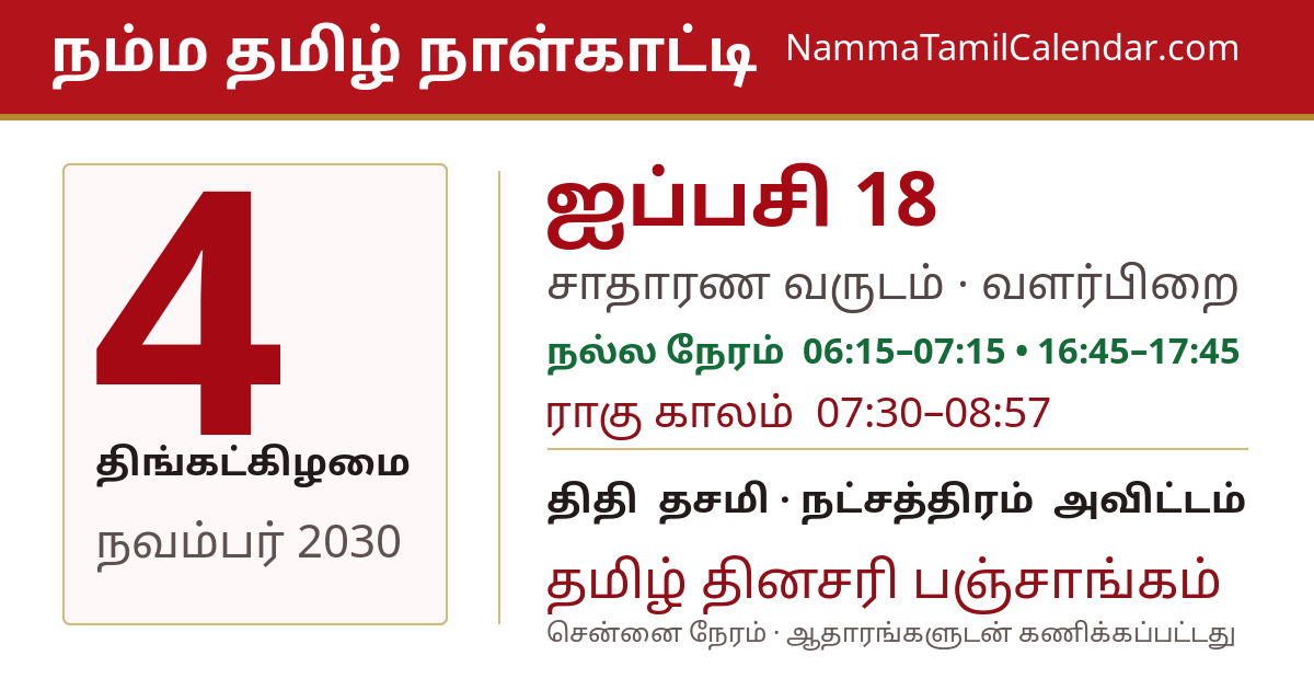 நவம்பர் 4, 2030 சென்னை தமிழ் காலண்டர் பகிர்வு படம்