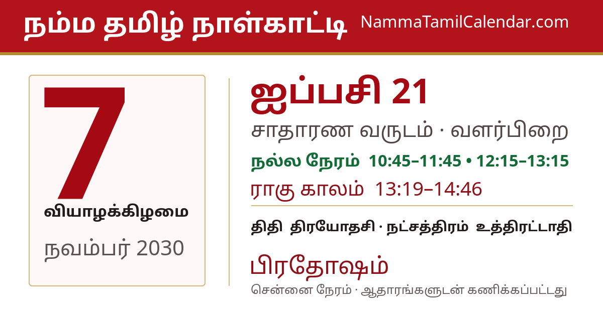நவம்பர் 7, 2030 சென்னை தமிழ் காலண்டர் பகிர்வு படம்