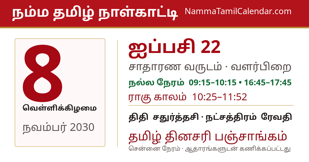 நவம்பர் 8, 2030 சென்னை தமிழ் காலண்டர் பகிர்வு படம்