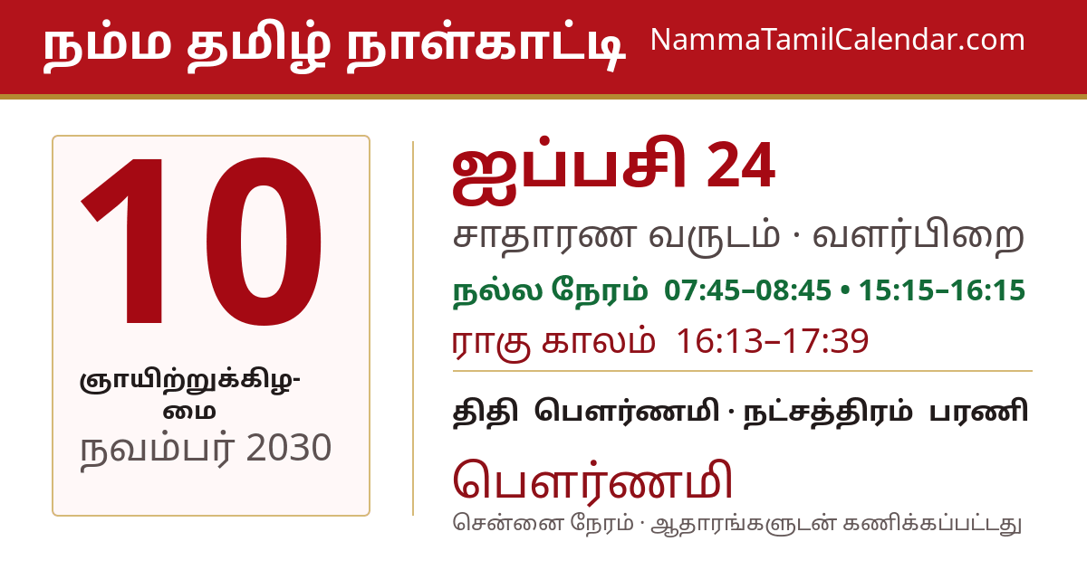 நவம்பர் 10, 2030 சென்னை தமிழ் காலண்டர் பகிர்வு படம்