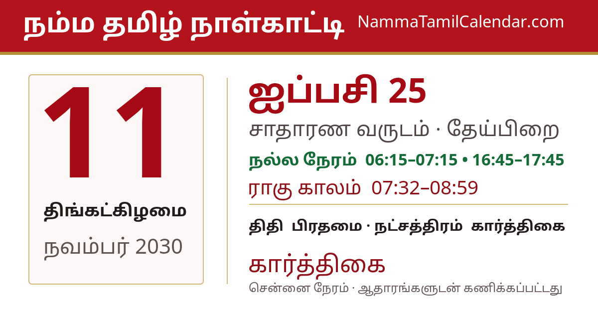 நவம்பர் 11, 2030 சென்னை தமிழ் காலண்டர் பகிர்வு படம்