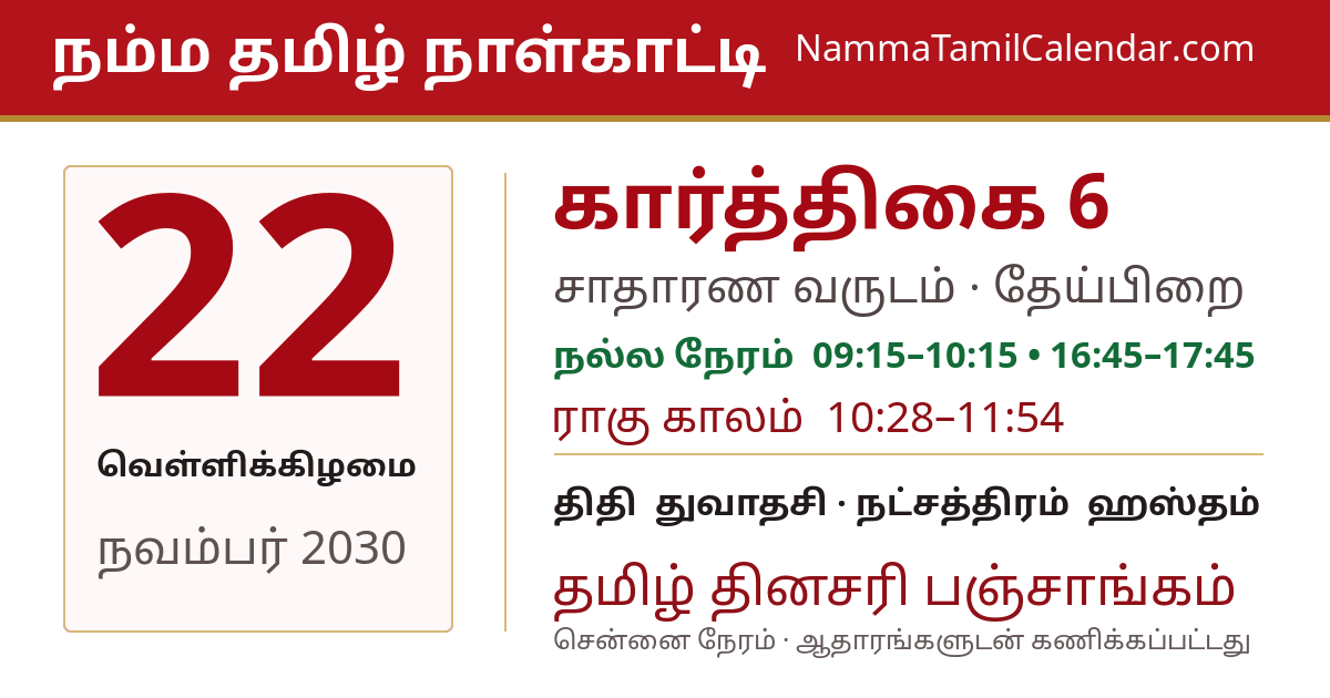 நவம்பர் 22, 2030 சென்னை தமிழ் காலண்டர் பகிர்வு படம்