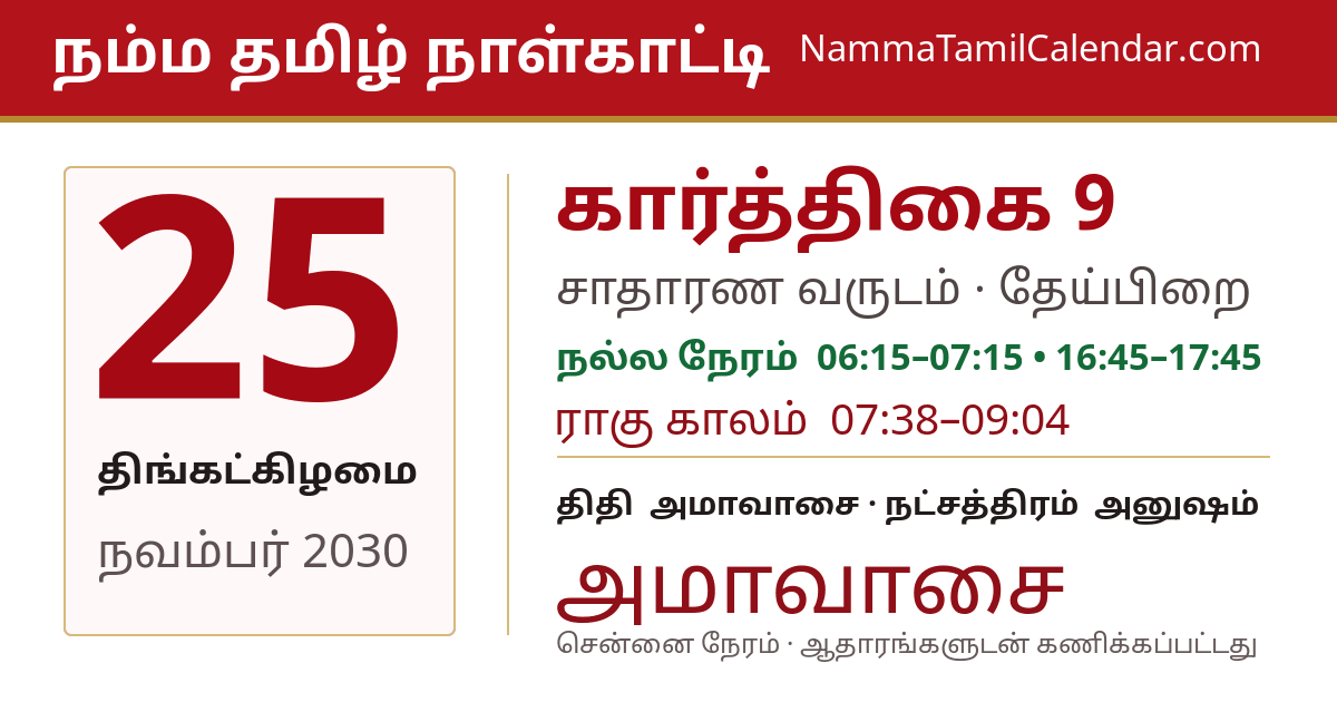 நவம்பர் 25, 2030 சென்னை தமிழ் காலண்டர் பகிர்வு படம்
