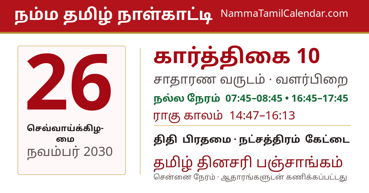 நவம்பர் 26, 2030 சென்னை தமிழ் காலண்டர் பகிர்வு படம்