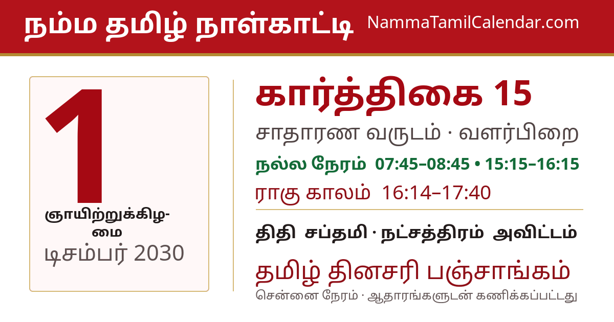 டிசம்பர் 1, 2030 சென்னை தமிழ் காலண்டர் பகிர்வு படம்
