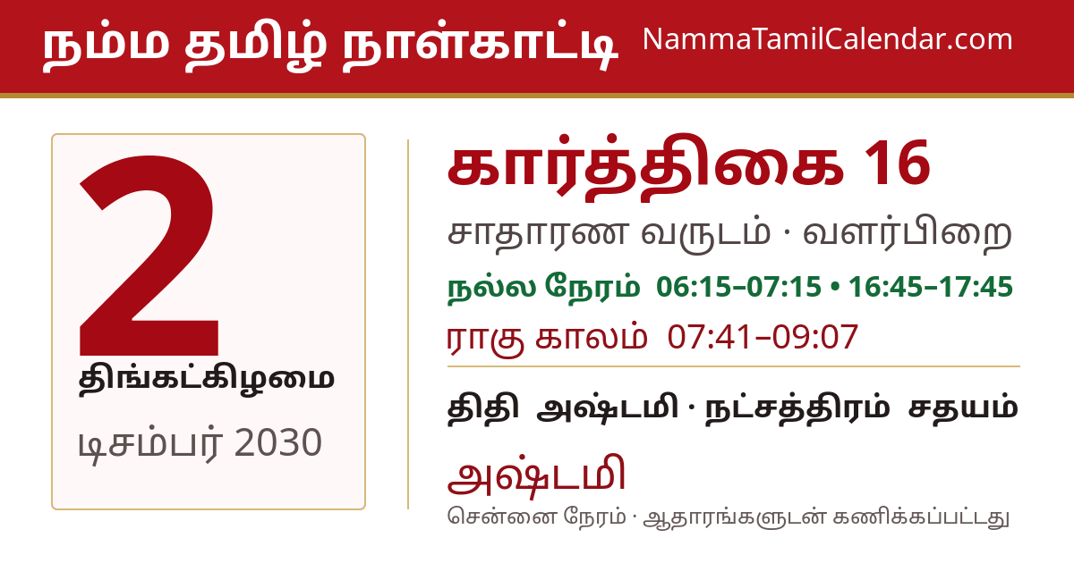 டிசம்பர் 2, 2030 சென்னை தமிழ் காலண்டர் பகிர்வு படம்