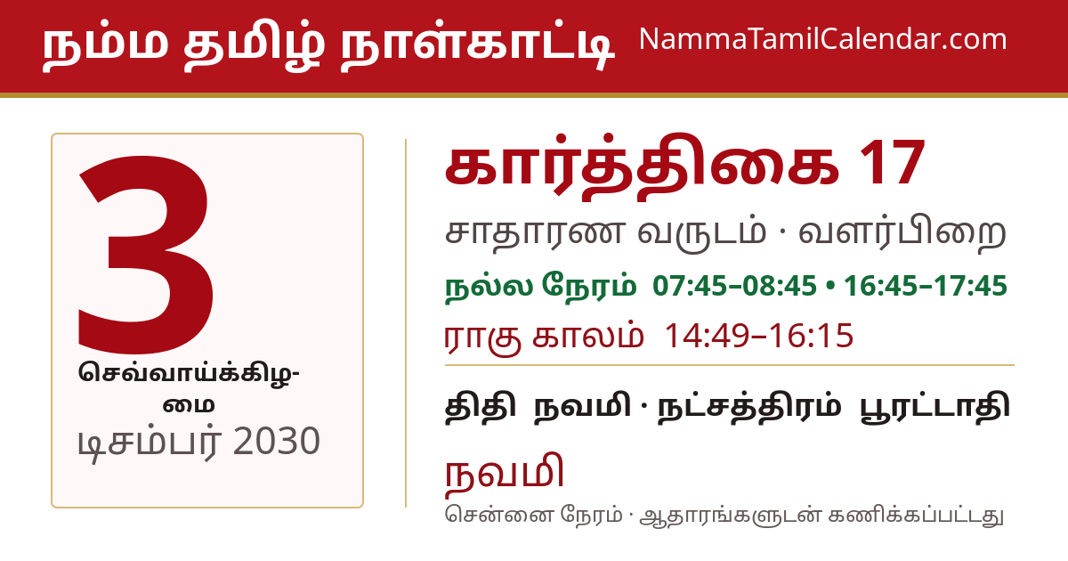 டிசம்பர் 3, 2030 சென்னை தமிழ் காலண்டர் பகிர்வு படம்