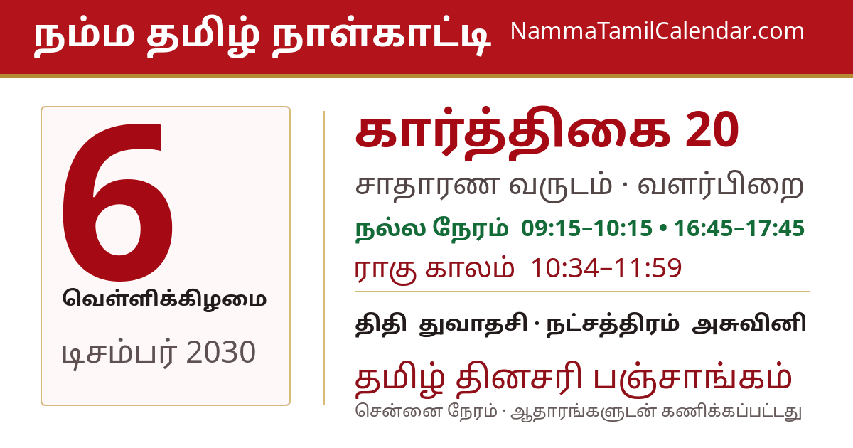 டிசம்பர் 6, 2030 சென்னை தமிழ் காலண்டர் பகிர்வு படம்