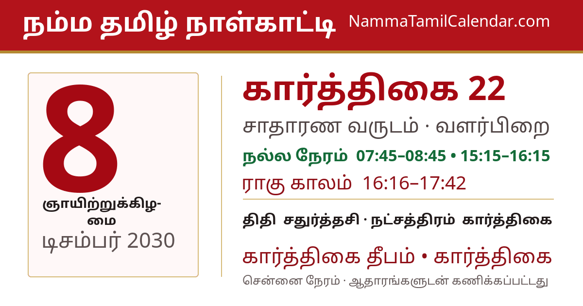 டிசம்பர் 8, 2030 சென்னை தமிழ் காலண்டர் பகிர்வு படம்