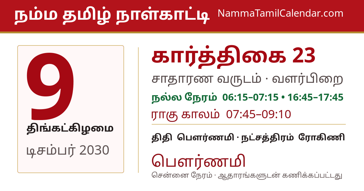 டிசம்பர் 9, 2030 சென்னை தமிழ் காலண்டர் பகிர்வு படம்