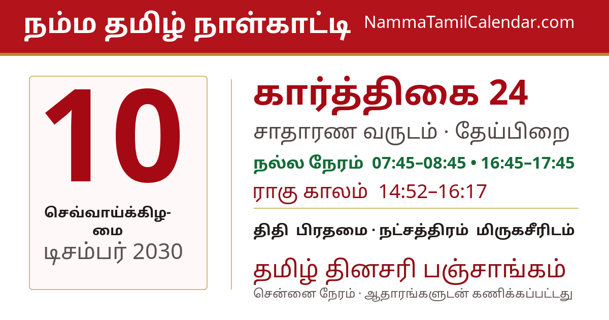 டிசம்பர் 10, 2030 சென்னை தமிழ் காலண்டர் பகிர்வு படம்