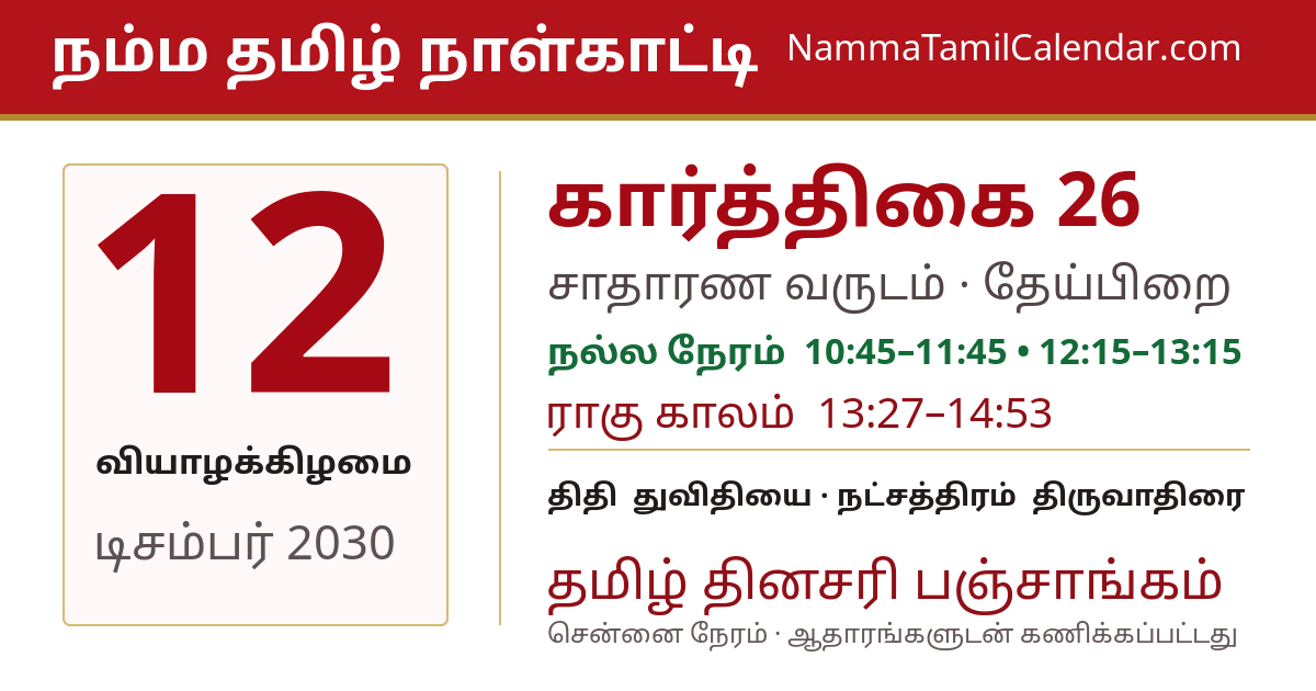 டிசம்பர் 12, 2030 சென்னை தமிழ் காலண்டர் பகிர்வு படம்