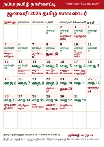 ஜனவரி 2025 தமிழ் மாத காலண்டர் அச்சுப் படம்