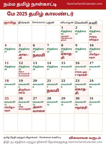 மே 2025 தமிழ் மாத காலண்டர் அச்சுப் படம்