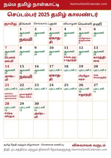 செப்டம்பர் 2025 தமிழ் மாத காலண்டர் அச்சுப் படம்