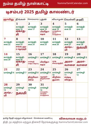 டிசம்பர் 2025 தமிழ் மாத காலண்டர் அச்சுப் படம்