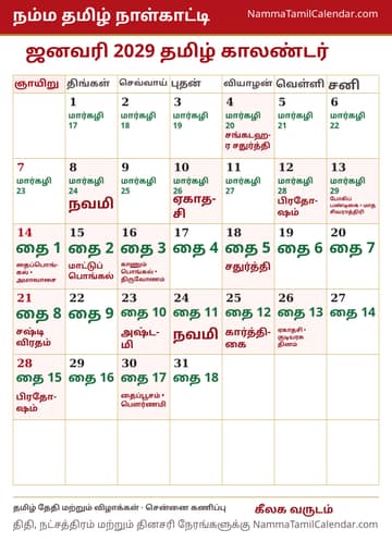ஜனவரி 2029 தமிழ் மாத காலண்டர் அச்சுப் படம்