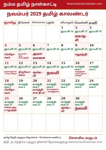நவம்பர் 2029 தமிழ் மாத காலண்டர் அச்சுப் படம்